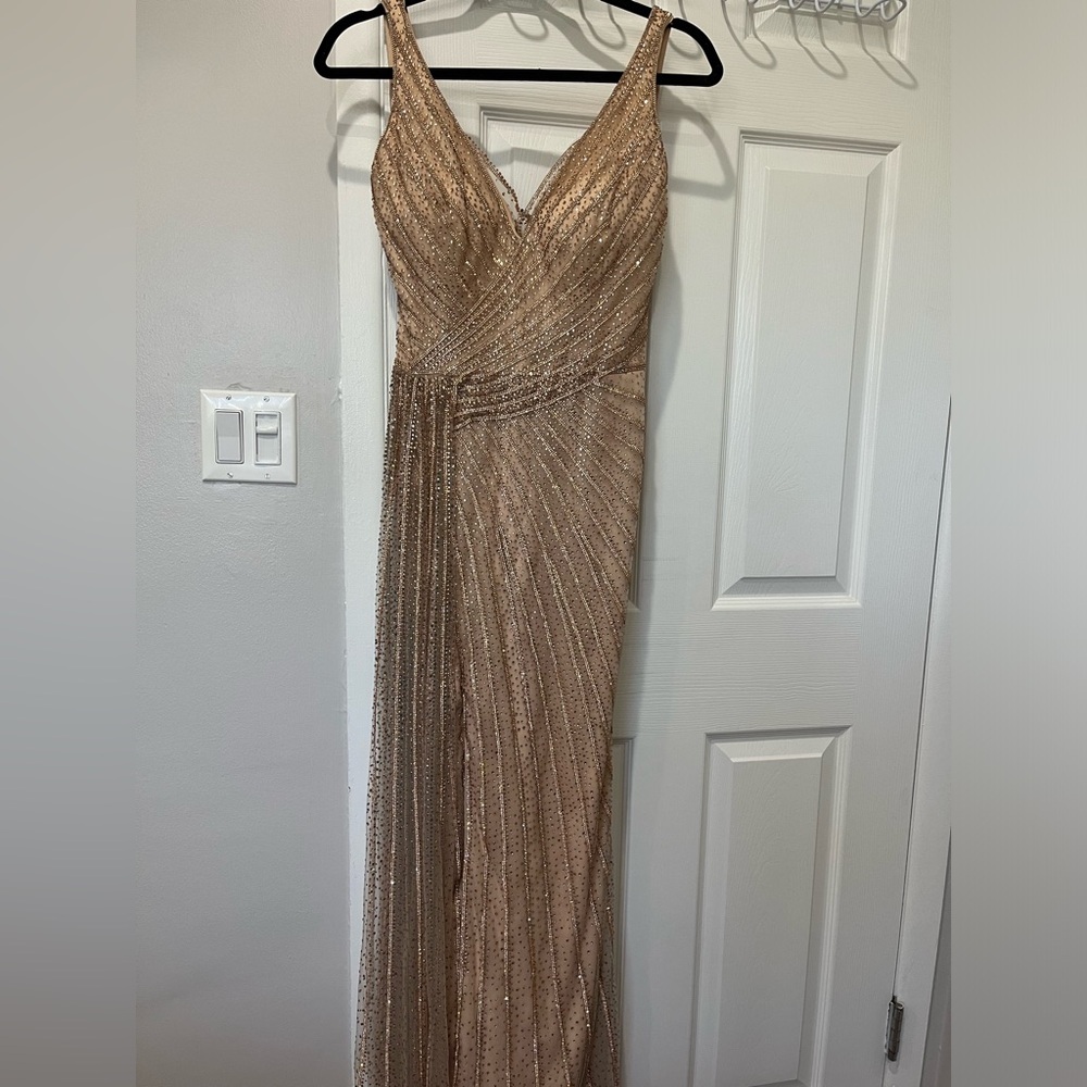 Rose gold wedding guest dress